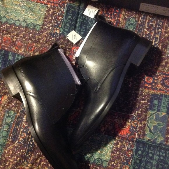 Cole Haan Men's Hawthorne Black WR Leather Chukka Boots 11.5M - New in Box - Picture 1 of 9
